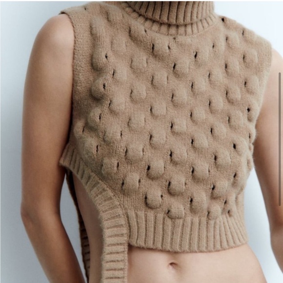 Chunky Knit Turtleneck Sweater Vest - Brown - Picture 3 of 10